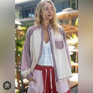 POL Striped thermal  Button-Up Shirt Anchor Design New Small